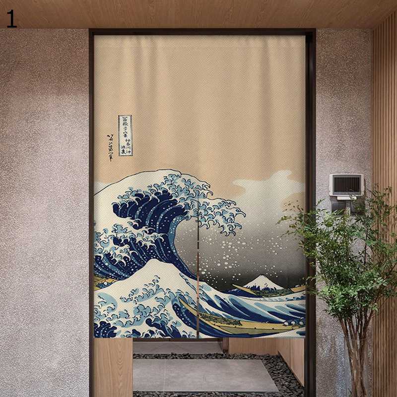 のれん 暖簾 和柄 海 両開き 和風 さくら 目隠し つっぱり式 ドアカーテン 部屋仕切り 断熱のれん 冷/暖気遮断 風呂 浴室 カフェ 飲み屋 蕎麦屋 きれい 簡単取付 出入り口 四季兼用