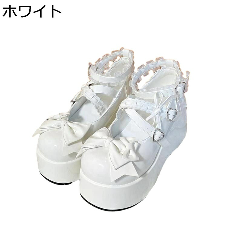 ロリータパンプス レディース 厚底パンプス アンクルストライプ レース フリル 蝶結び 可愛い バックル サブカル系 お嬢様風 地雷系 ロリータシューズ メイド靴 ラウンドトゥ コスプレ ハロウィン