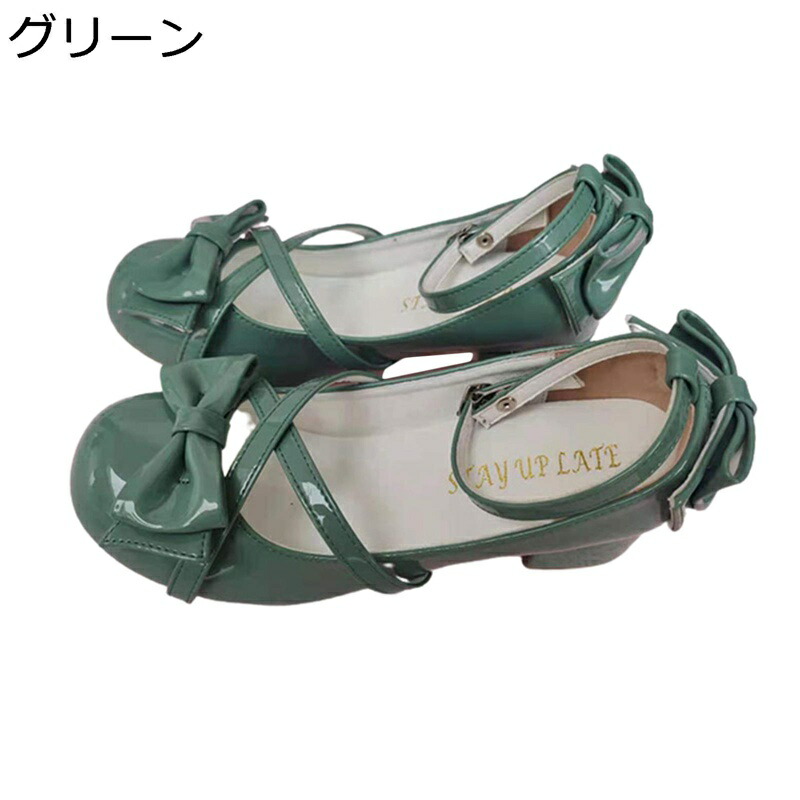 パンプス レディース ロリータ エナメル 差し交わす縞模様 ハイヒール 太踵 置き目とり捨てる 革靴 雅びやか アンクル胴締め シュロの葉 お召しものシューズ ロリータ靴 お手伝いさん靴 コスプレ 一方ならずない