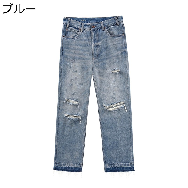 デニムパンツ ストリート ジーンズ メンズ ストリート系 ヴィンテージ 伸縮性 ダメージ加工 ウォッシュ加工 おしゃれ カジュアル ファスナー付き オールシーズン ゆったり 通気性 通学 通勤