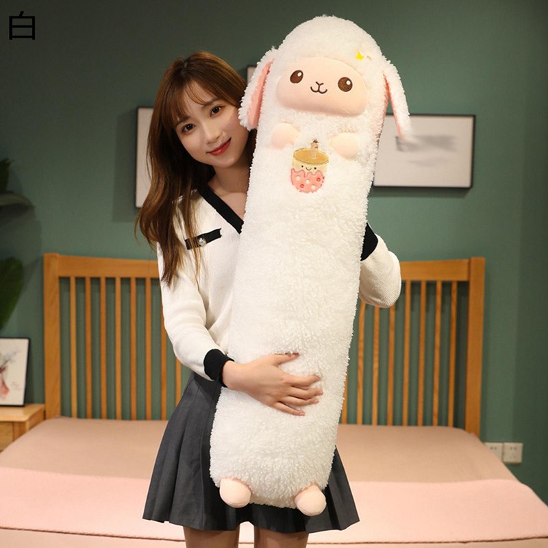ぬいぐるみ 白羊 円筒抱き枕 クッション 笑? 円柱 体長い もこもこ そば枕 眠り枕 だきまくら ロングタイプ ボディーピロー ヘッドボード 背もたれクッション 足枕 サプライズ 安眠 癒し系 ギフト