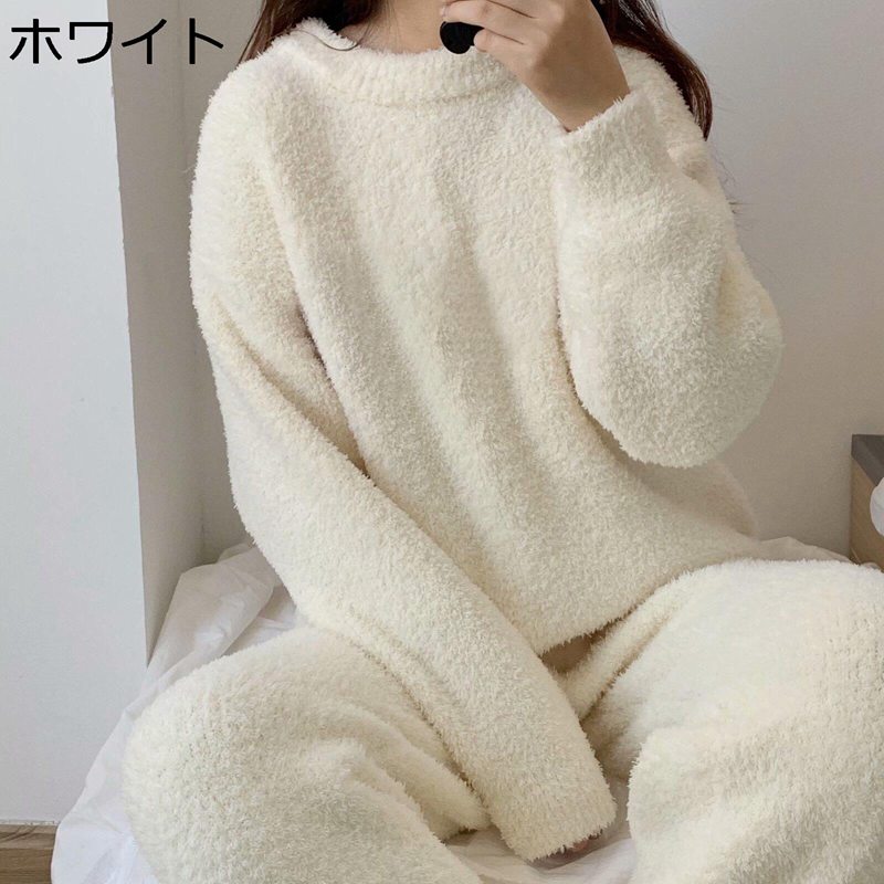 ネルパジャマ 上下セット レディース フランネル プルオーバー 春秋冬 ニット ロングパンツ 白 ルームウェア 部屋着 無地 シンプル 便利服 お揃い 柔らかい 家着 寝間着 ナイトウェア 日常 ホワイト 2XL