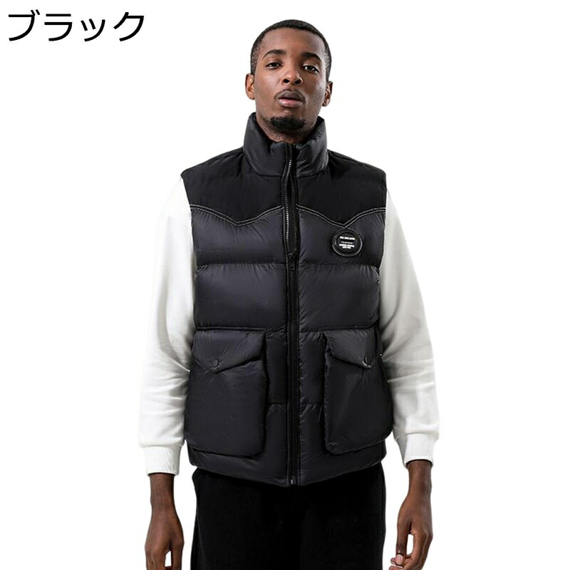中綿入りベスト パファー ハイネック メンズ 秋冬服 ラージポケット ウルトラライト あったかい 防寒保温 無地 ベーシック 通勤 通学 デイリー 街着 大きいサイズ 無袖ベスト 窮屈感ない