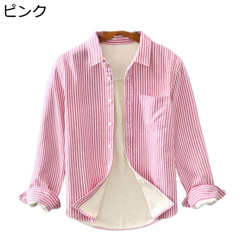 長袖 ボアシャツ 裏起毛 厚手 ストライプシャツ メンズ カジュアルシャツ 暖かい 保温 防寒 着心地が良い 秋冬 おしゃれ 胸ポケット 大きいサイズ 耐久性 トップス 通勤通学 ビジネス レジャー 日常
