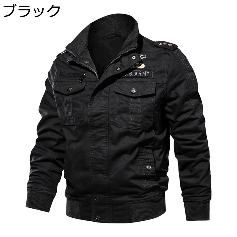 フライトジャケット メンズ カーゴジャケット ジャンパー 作業服 おしゃれ スタジャン 男性用 カジュアル ミリタリー 立ち襟 アウター 春秋 トップス スリム 薄手 防寒 防風 大きいサイズ