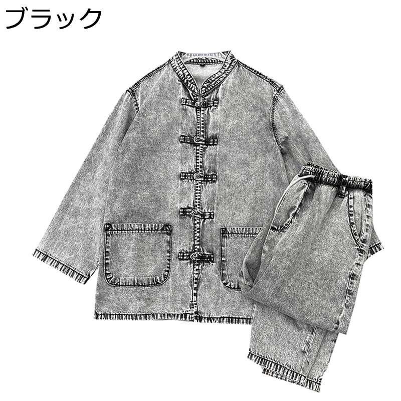 7分袖 漢服 メンズ 刺繍 コート 薄手 スタンドカラー チャイナ服 無地 中華風 上下セット ウォッシュ加工 立体ポケット 大きいサイズ おしゃれ カジュアル 練習用 夏 通気性 吸水速乾 通学 青年