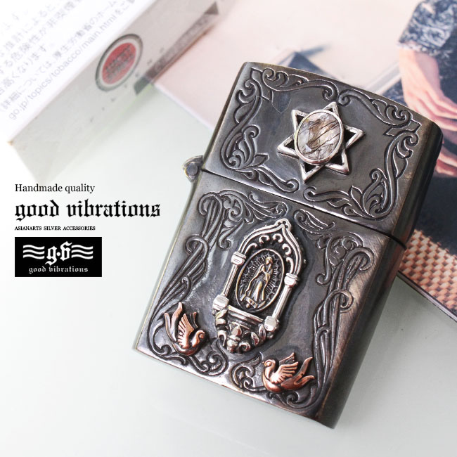 good vibrations グッドバイブレーション オイルライター Zippoライター メンズ レディース シルバー925 マリア 六芒星 ブラックルチル 天然石 ブラス装飾 デザインアーマ