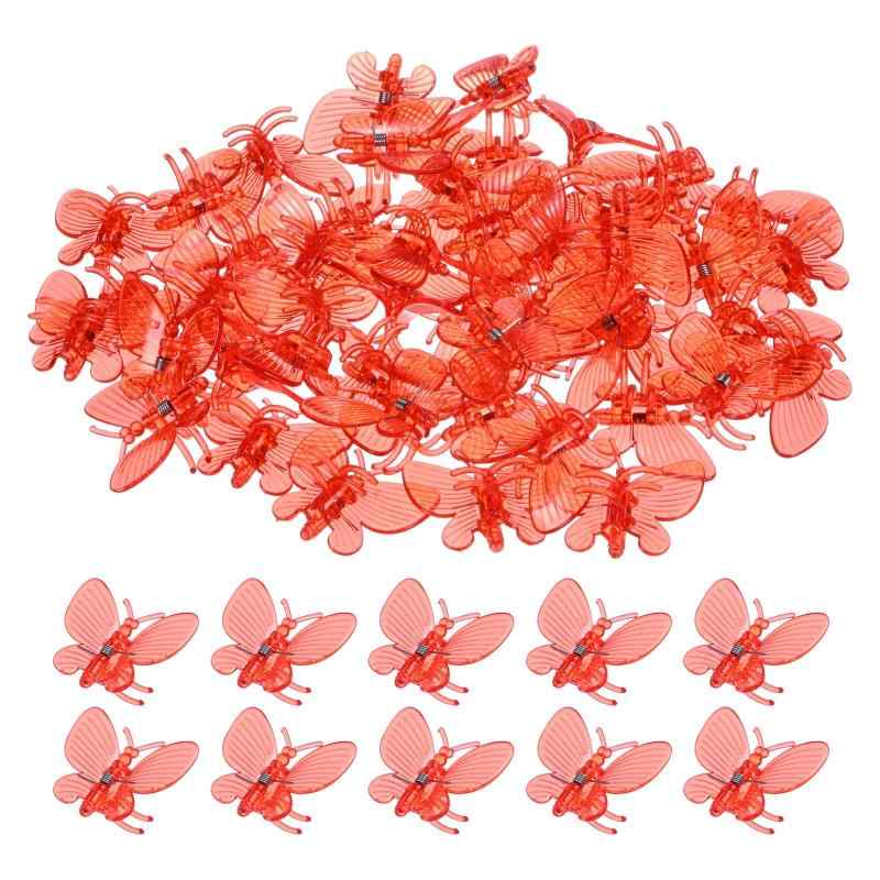 M METERXITY 100個入り 蘭クリップ プラスチック製 ガーデンプラントクリップ トンボ蘭クリップ 茎/つるを立てるため ガーデンプラントサポートクリップ[レッド]画像