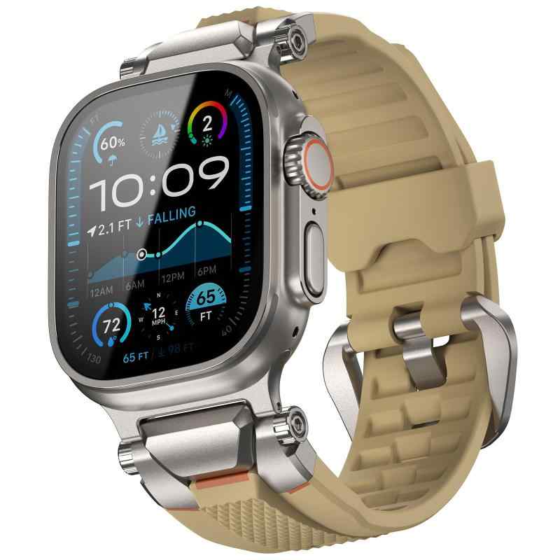 ULTIMAL ウォッチ バンド for Apple Watch Ultra 3/2/1対応 49mm/46mm/45mm/44mm メンズモデル、シリコンバンドに耐久性のあるステンレススチールバックル付き。Apple Watch Ultra 3/2/1