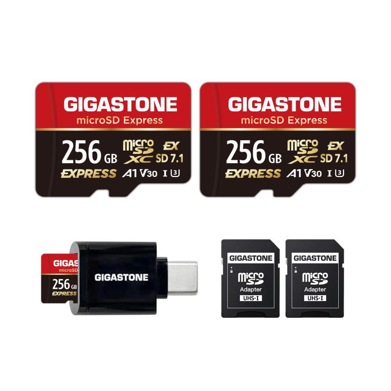 【Switch 2 専用設計】GIGASTONE microSD Express microSDカード 256GB 2枚セット SD7.1 読み取り速度/書き込み速度最大 880/650MB/s A1 V30 U3 Type-Cカードリーダー付き