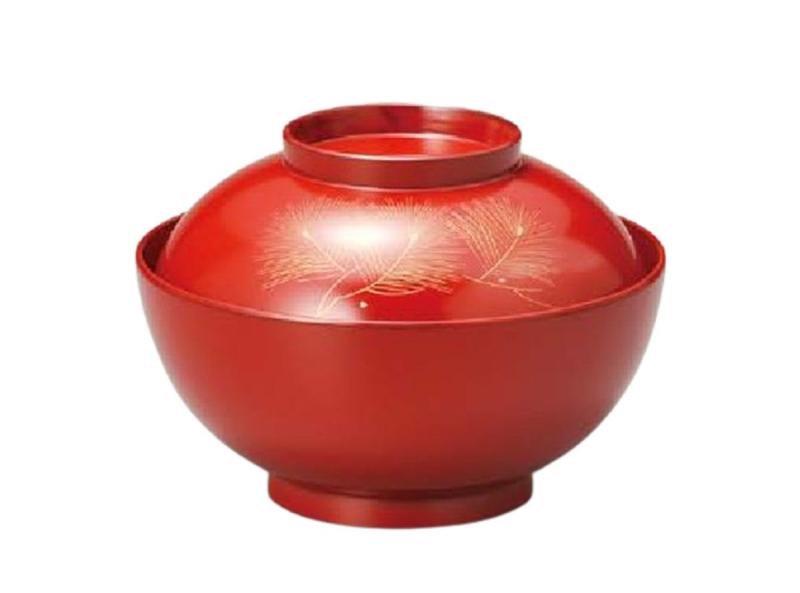 J-kitchens お椀 沈金松 雑煮椀 朱 (1客) 13.6cm 漆塗り 手塗り 日本製