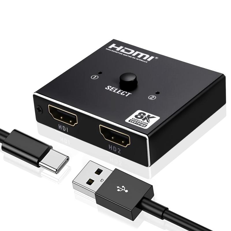 【楽天市場】poyiccot Hdmi 切替器 8k60hz、hdmi スイッチャー1入力2出力、usb電源ケーブル 付き アルミ 切替器双方向8k Hdr 3d 対応 分配器 