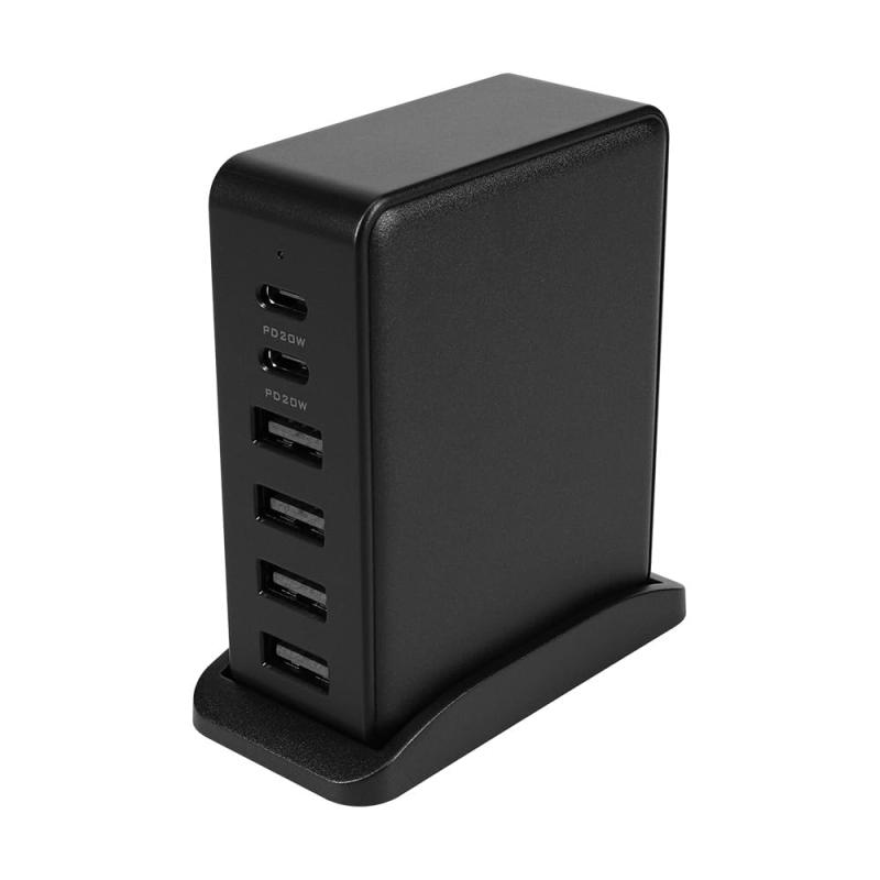 オウルテック USB 充電器 合計最大64W PD20W USB Type-C×2 Type-A×4 スタンド付き PSE認証品 ブラック OWL-APD64C2A4-BK