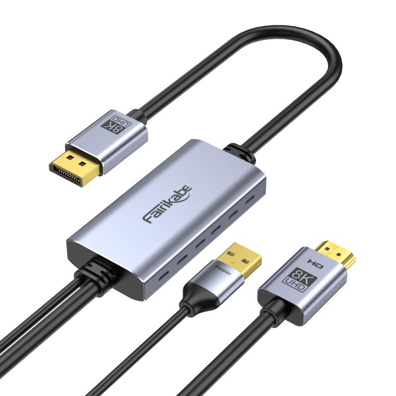 fairikabe 8K HDMI 2.1 to DisplayPort 1.4 ケーブル アダプター 1.8m、4K@120Hz 単方向HDMI to DisplayPort モニター ケーブル 8K、コンピューター・PC・PS5・Xbox 用変換ケー|ニコラショップ店