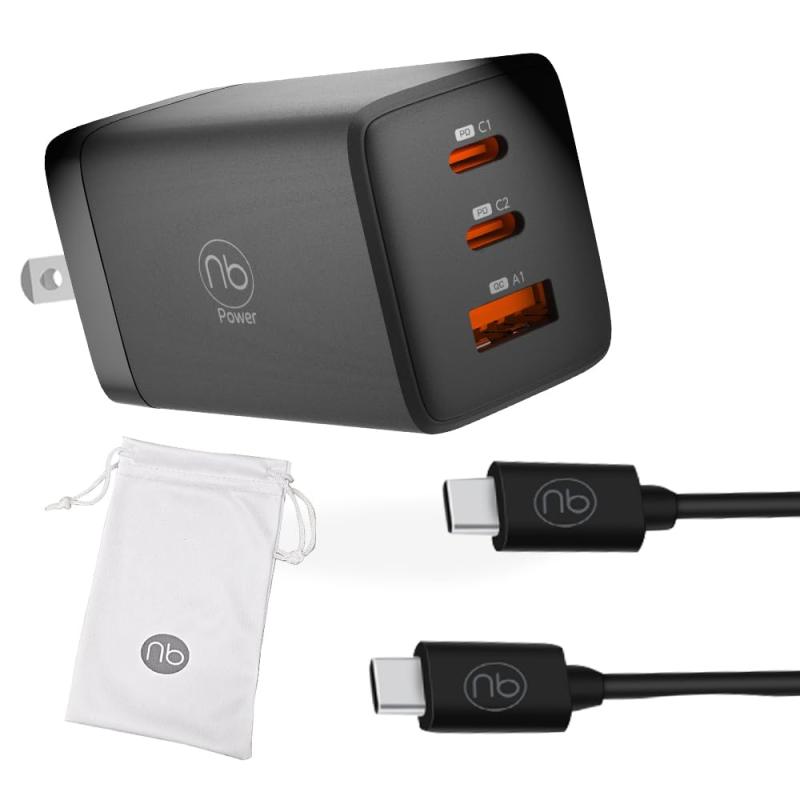 エヌビー 急速充電器 最大65W 3ポート USB Type-C タイプC PD/QC対応 折りたたみ式プラグ コンパクト 旅行 GaN 窒化ガリウム採用 国内メーカー type-c 充電器 専用ポーチ付属 (nb) MAX65C2A-mini