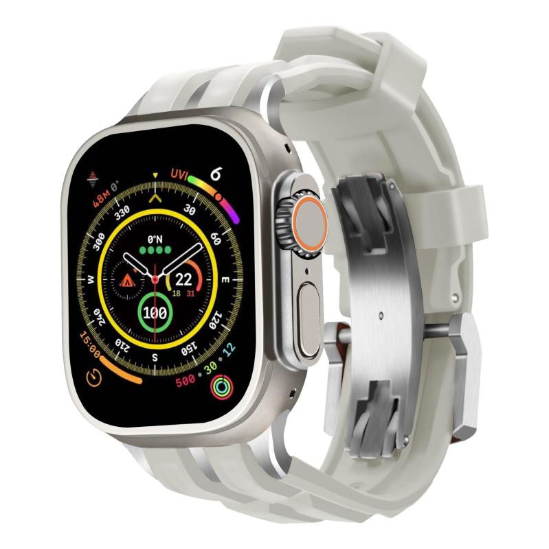 [RACINGPREMIUM] AppleWatch Ultra3/2/1/S10/S9/S8/S7/S6/S5/SEつづき物相応う、ベルギー発青写真、ラグジュアリーレベルフッ素天然ゴム取り替えっこ用ダンス楽隊、ステンレス鋼鋼＆チタンアロイ繋ぎ/バックル、アップル