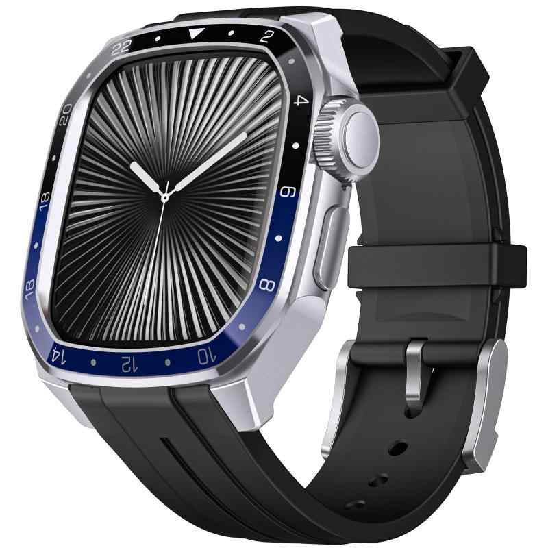 BinGeLi for アップルウォッチ バンド ケース付き 一体型 Apple Watch 10 46mm 対応 耐衝撃性 落下防止 耐久性 メタル ケース メンズ 保護 カバー デラックス(銀+ブルー/TPU バンド)