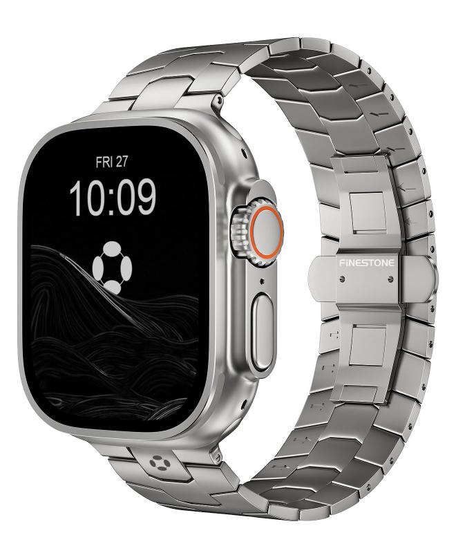 FiNESTONE AGIS02 チタンウォッチバンド Apple Watch Ultra 3/2/1 49mm & Series 11/10 46mm に対応 プレミアム調整可能ウルトラバンドチタンバタフライクラスプ付き 軽量で耐久性に 男性用