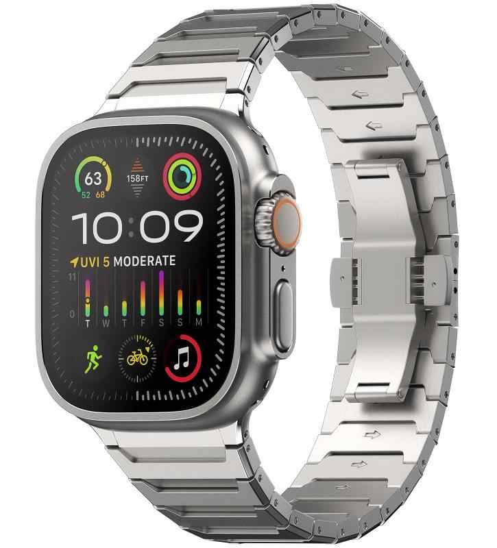For Apple Watch 対応の純チタン合金製バンド。表面には傷防止コーティングが施されています。このバンドは 49mm/46mm/45mm/44mm サイズの Apple Watch に適合し、apple watch Ultra 2/Ultra