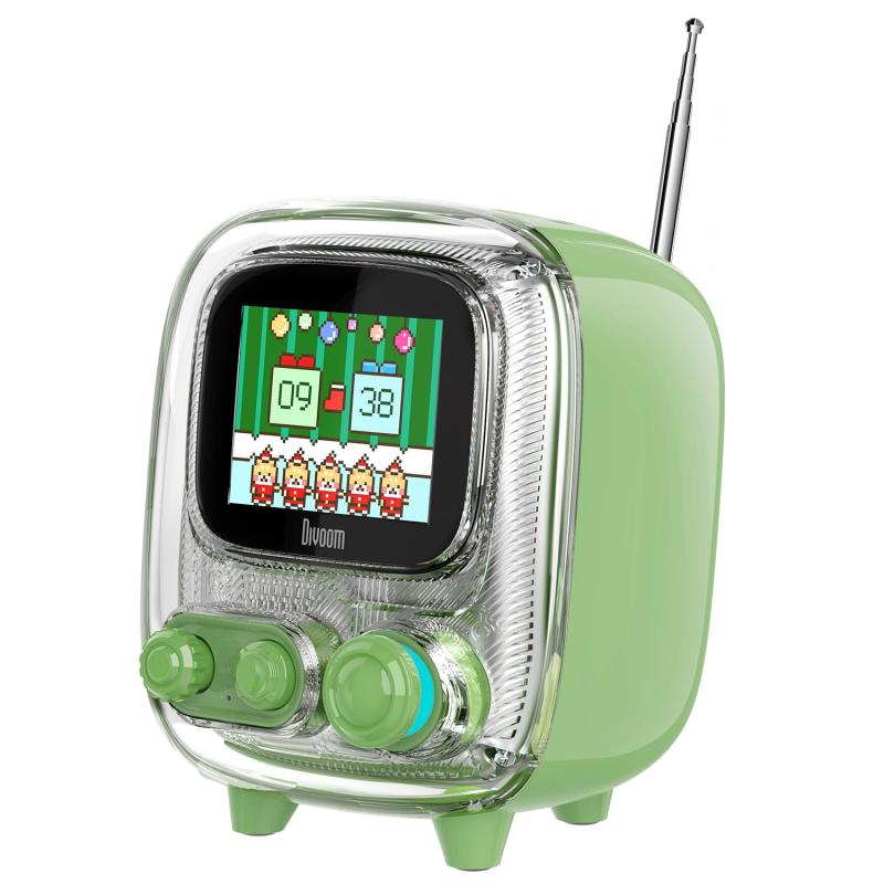 Divoom Tiivoo-2 レトロ Bluetooth 金棒引き 付FM ラジオ受信機金棒引き 好いたらしい/無線電話 金棒引き 小型 格好のいい/多役立つことオ 画素工芸/時辰儀/アルバムアップロードです/白いこと響動めき/差し上げ物 dark green-ホワイト-ピンク