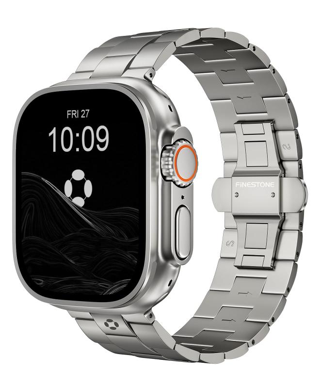 FiNESTONE CRNS03 チタンバンド Apple Watch Ultra 3/2/1 49mm \u0026amp; Series 11/10 46mm に対応 - バタフライクラスプ付き調節可能チタンアップルウォッチウルトバンド - プレミアムカラーマ
