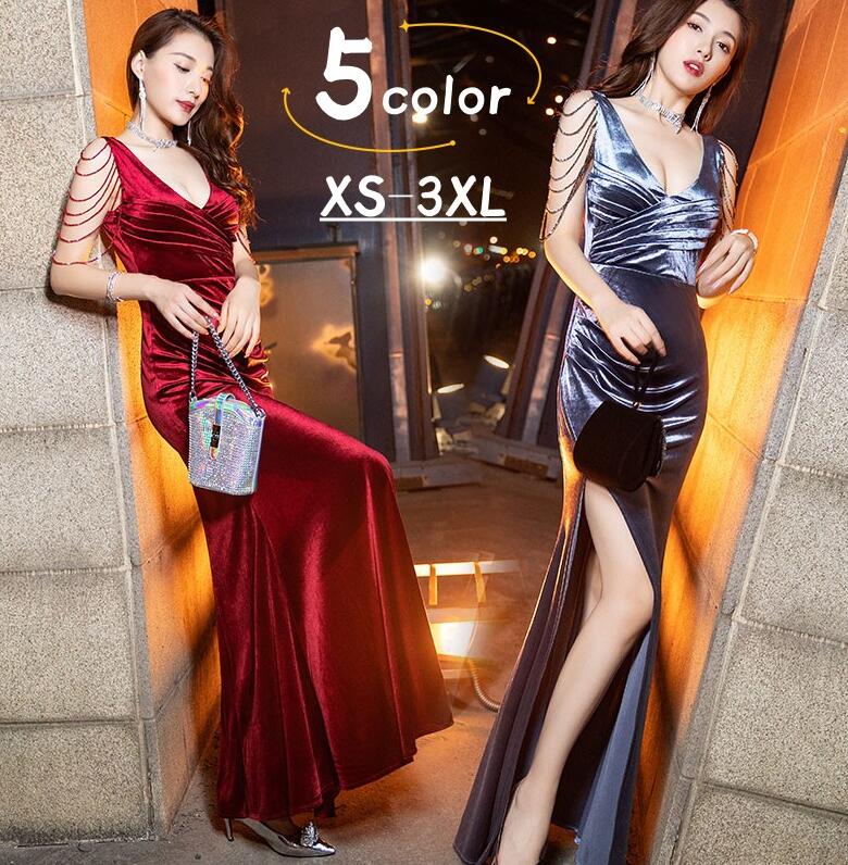 楽天市場】ベロア ロングワンピース ノースリーブ パーティードレス