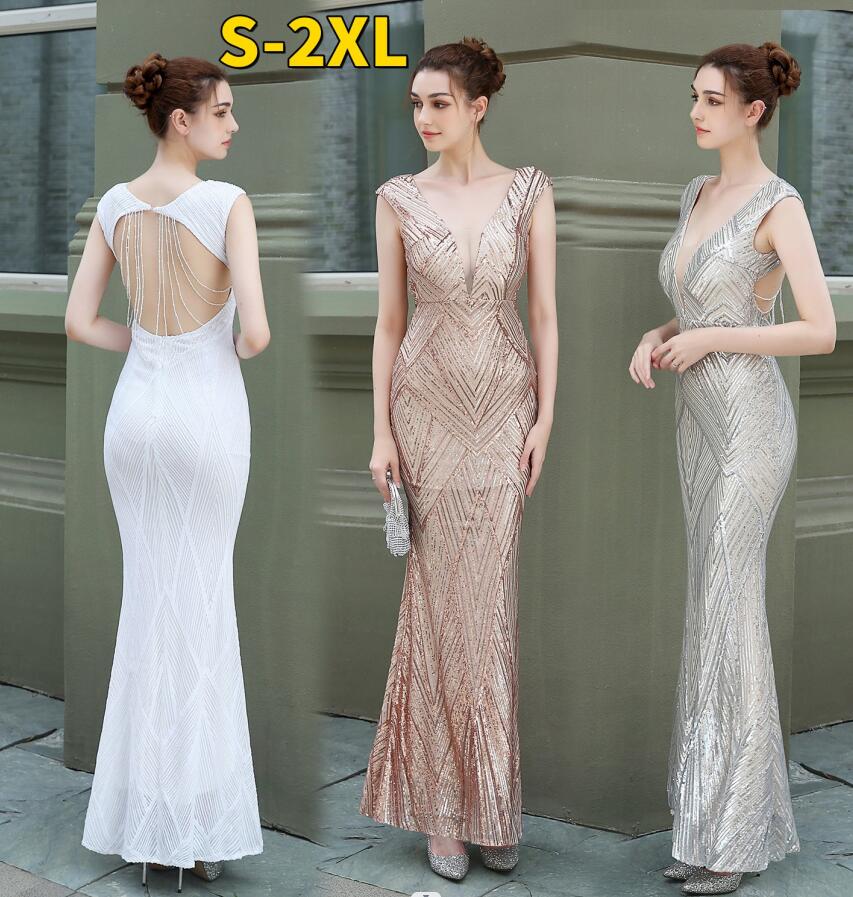 イブニングドレス セクシーワンピース ロングドレス ノースリーブ Vネック スパンコール キラキラドレス バックレス タイトドレス 結婚式 披露宴 二次会 お呼ばれ 大きいサイズ ドレス ピアノ 発表会 ステージドレス パーティードレス フォーマル 花嫁 ブライダル