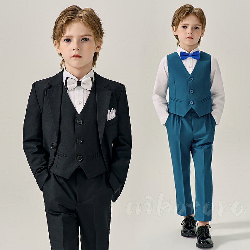 【4点セット】子供スーツ キッズ 男の子 フォーマルスーツ 長袖 ジャケット パンツ ベスト 蝶ネクタイ セットアップ 人気 男の子スーツ 入学式 卒業式 卒園式 子供服 ジュアル 礼服 お受験 発表会 結婚式 お宮参り 演奏会 お呼ばれ 100/110/120/130/140/150/160/170