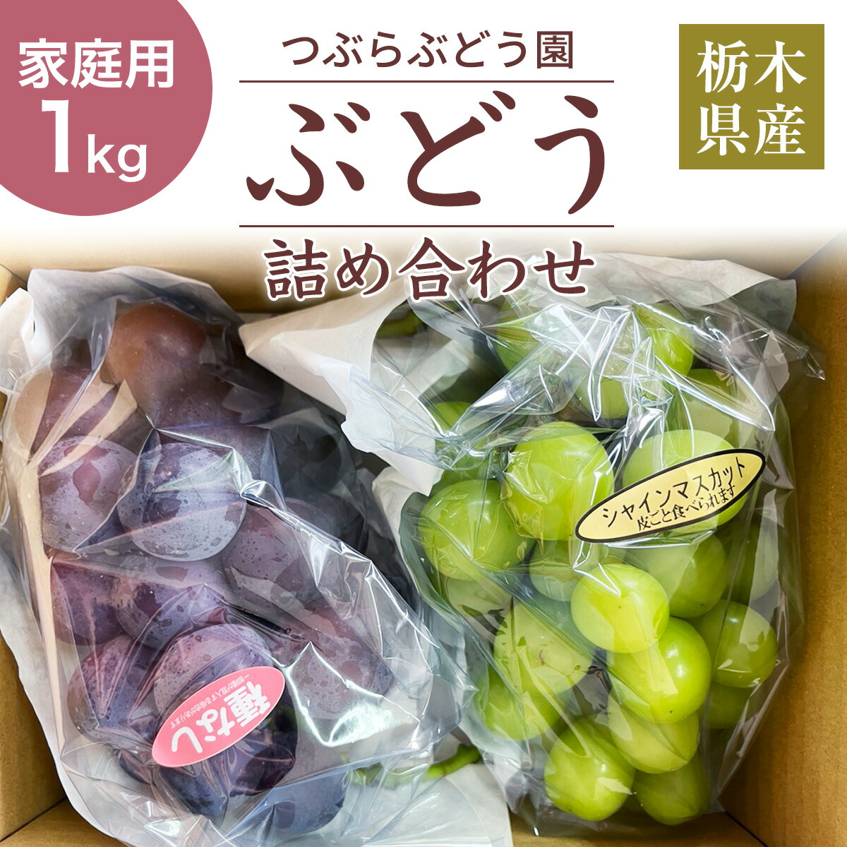 ぶどう 【つぶらぶどう園】 家庭用 詰合せ ぶどう色々 品種お任せ 1kg 栃木県栃木市 《7/上旬～7/中旬より出荷》