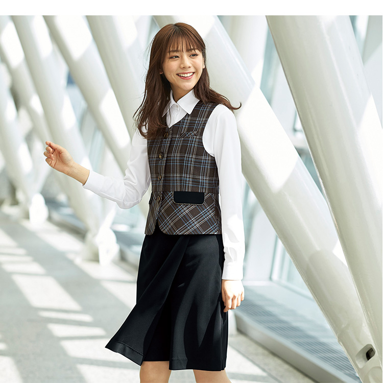 サービス レディース チェック 作業着 Enjoie 作業服 制服 可愛い レディース 会社制服 レディース ベスト 女性 クリニック 仕事着 ベスト 清楚 オフィス 接客業 ブラウン 事務服 仕事服 ビジネス 事務服 家庭洗濯可 医療 制服 企業制服