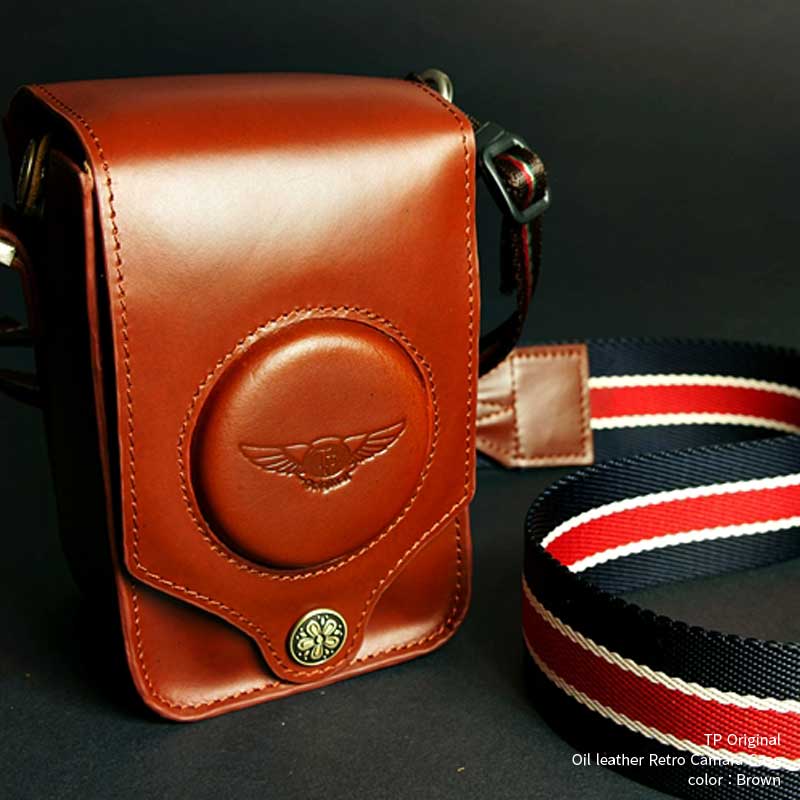 TP　Original　Oil　pouch　カメラケース　シンプル　クラシック　高級感　おしゃれ　leather　カメラポーチ　Retro　ショルダーストラップ付き　Brown　カメラ女子　Camara　Case　お散歩　ミニバッグ　本革　TC01BR　camera　牛革　オイルレザー　レトロ　レンズポーチ　lens　かっこいい　旅行　pouch