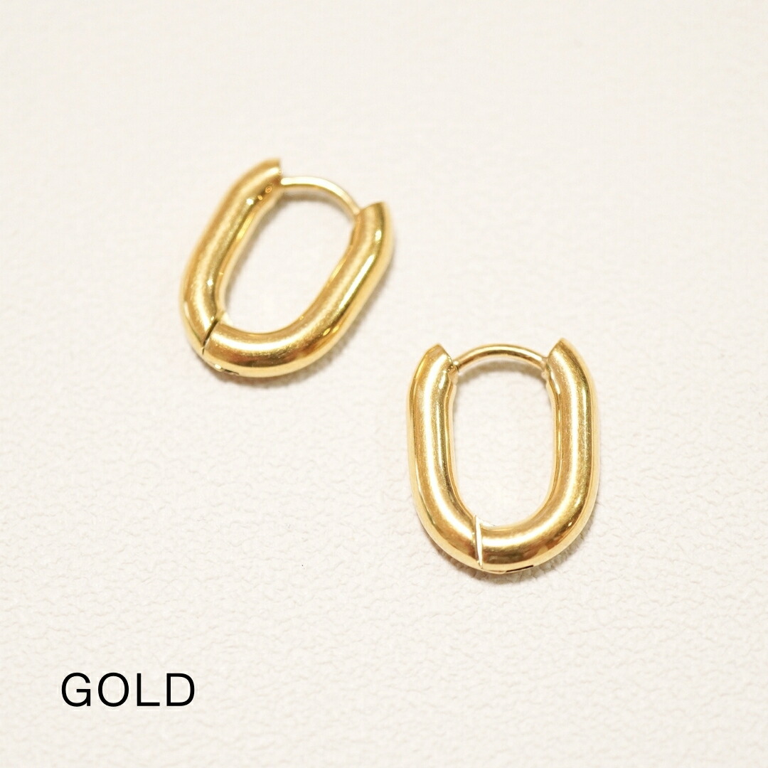 ピアスステンレスオーバルキャッチレスピンクフープ316L金属アレルギー対応シンプルゴールドシルバー医療用ステンレス中折れ