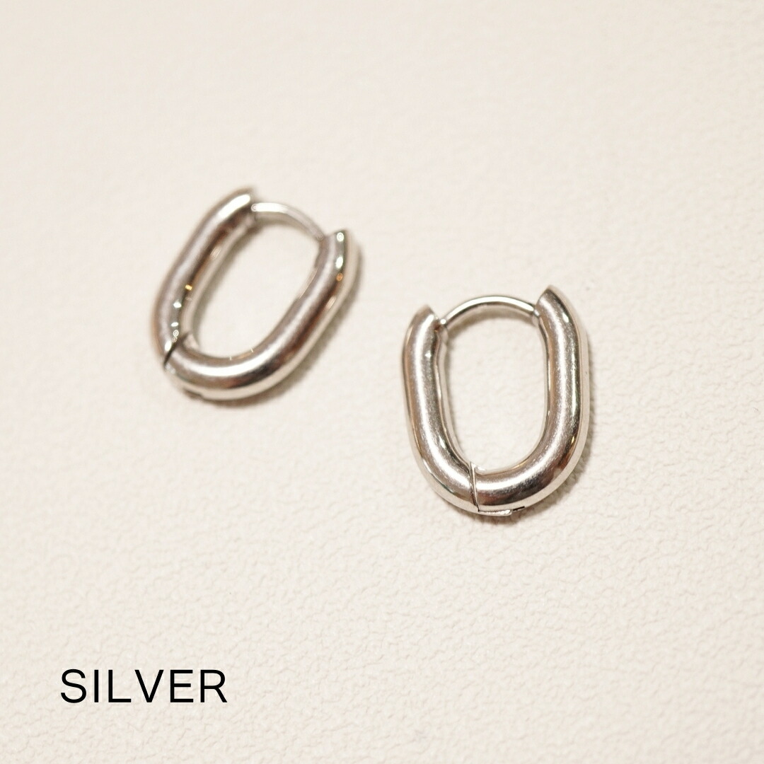 ピアスステンレスオーバルキャッチレスピンクフープ316L金属アレルギー対応シンプルゴールドシルバー医療用ステンレス中折れ