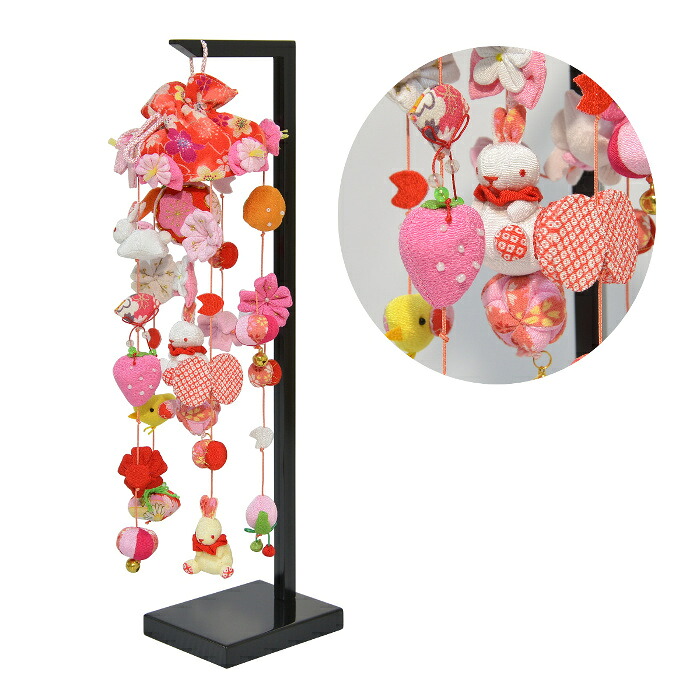 吊るし飾り 桜うさぎ 特小 黒塗りスタンド 高さ47.5cm 初節句 ひな祭り 雛人形 桃の節句｜人形の三信 店