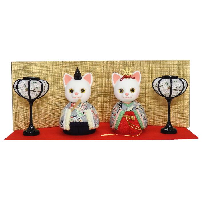 【木目込人形原料品一揃いの道具】【雛人形】【木目込みあやつり人形】【布布切れ・ひな形・箱付】ねこ雛 平飾りつけ
