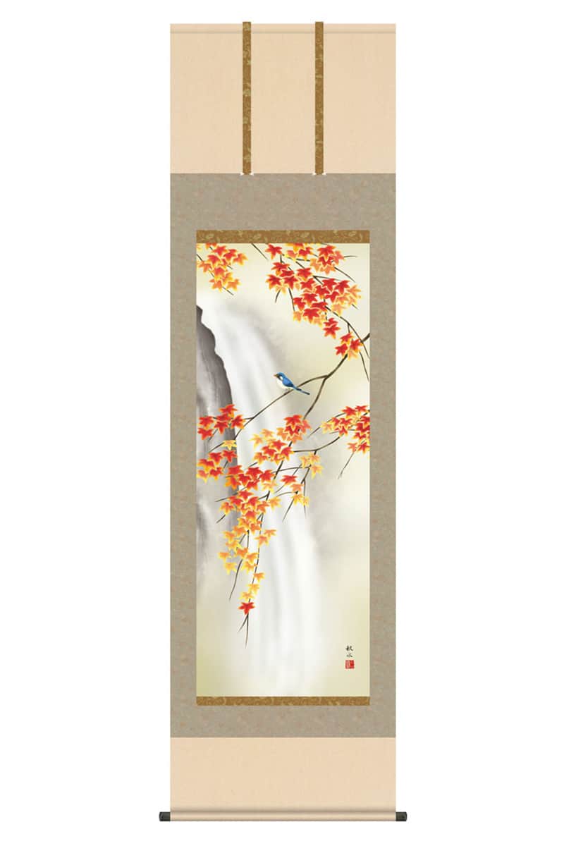 掛軸 掛け軸 花鳥画 秋飾り 紅葉 紅葉に小鳥 洛彩緞子本表装 尺五 浮田秋水 桐箱 【2026年度新作】 h06-snk-kz5a4-156|人形屋ホンポ特急/雛人形五月人形