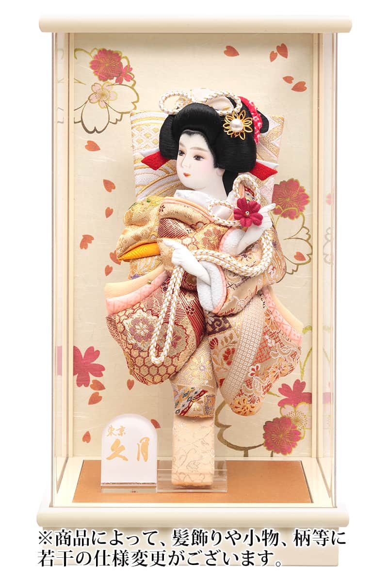 羽子板 久月 ケース飾り 凛香 金襴振袖 8号 アイボリー塗アクリルケース 【2025年度新作】 h071-k-95400
