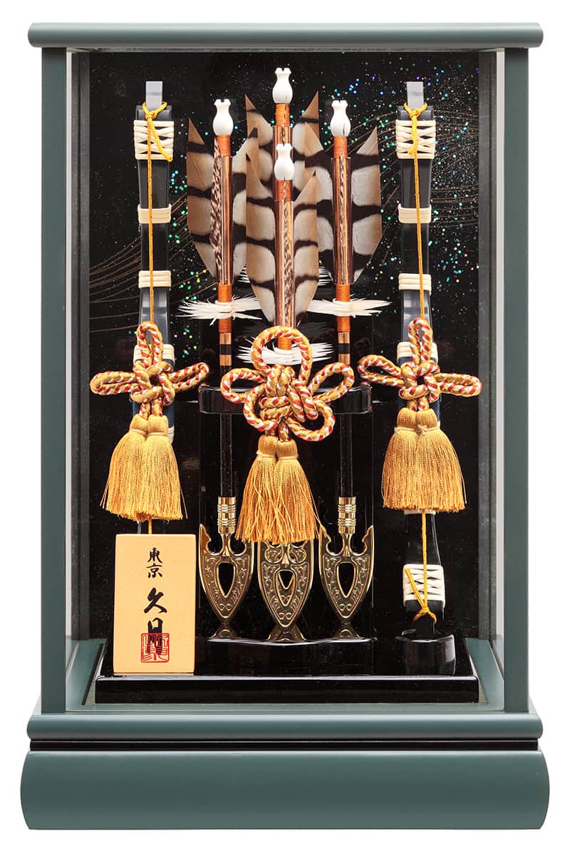 破魔弓 久月 ケース飾り 翠神 本籐 10号 カーキ塗アクリルケース 【2025年度新作】 h071-k-suishin10