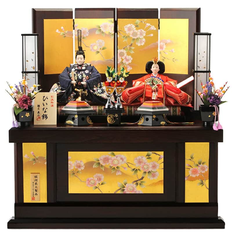 雛人形 コンパクト ひな人形 雛 収納飾り 親王飾り 別誂御調 ひいな飾 古典けやき 金箔遠山に桜 【2026年度新作】 h273-hs-4-181-s
