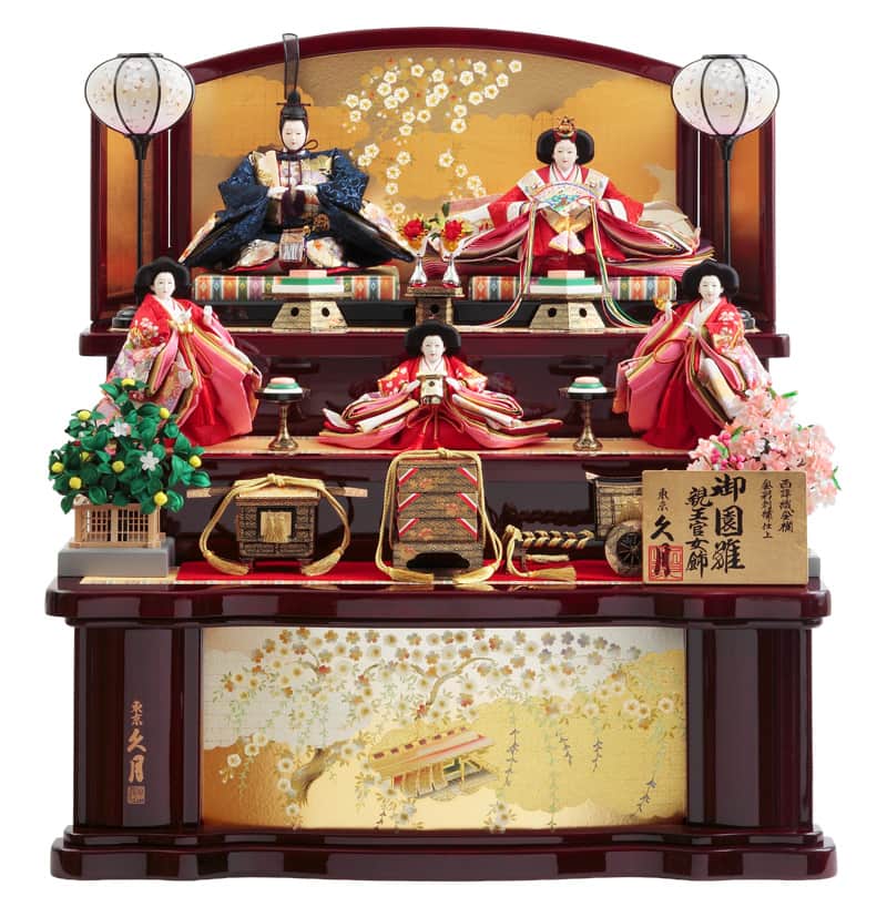 【クーポン利用で10%OFF】雛人形 久月 ひな人形 三段飾り 五人飾り 御園雛 西陣織金襴 金彩刺繍 【2026年度新作】 h083-k-1046 D-58