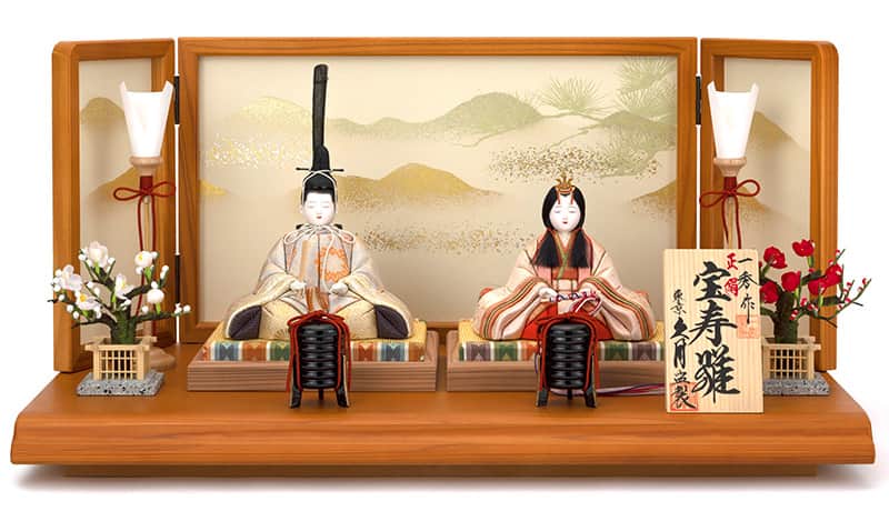 雛人形 コンパクト 久月 ひな人形 雛 木目込人形飾り 平飾り 親王飾り 一秀作 宝寿雛 正絹 伝統的工芸品 h043-k-31111 D-87