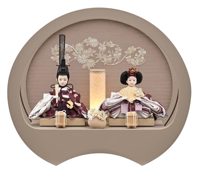 雛人形 コンパクト ひな人形 ケース飾り 親王飾り 宝童作 奏 (グレージュ) 柳親王 刺繍 アクリルケース 【2026年度新作】 h083-mm-hn2026-18｜人形屋ホンポ特急／雛人形五月人形