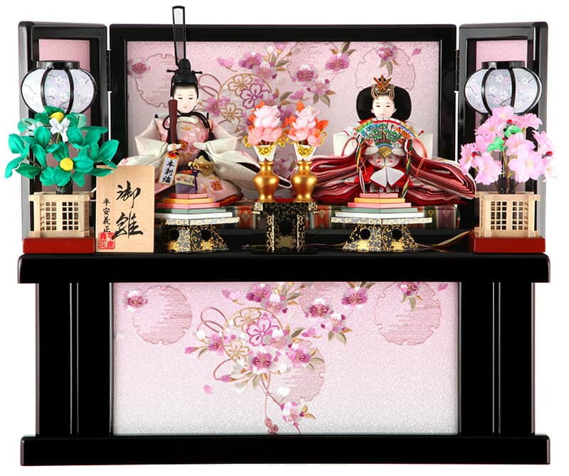 雛人形 コンパクト 平安義正 ひな人形 雛 収納飾り 親王飾り 桜にリボン 本刺繍 本花梨笏 【2026年度新作】 h313-kts-n31-3