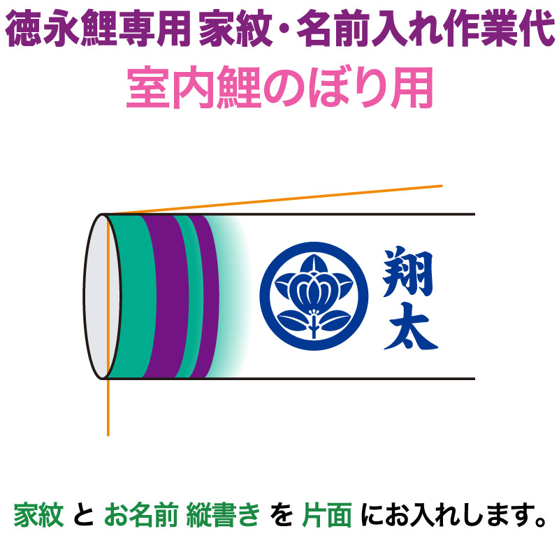 こい旗国 徳永鯉 鯉のぼり 室内飾りつけ用 家紋＋名まえ入れ 1種 縦書き 徳永鯉専用 家紋・名まえ入れやり方代 【2026年歳新作】 toku-kamon-sf4