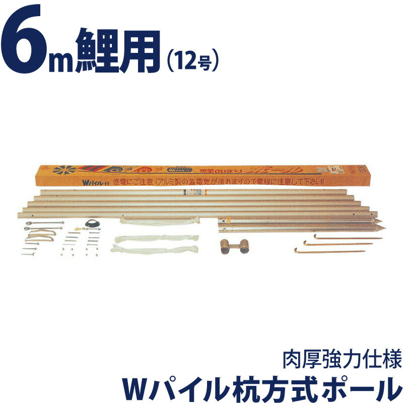 こいのぼり 徳永鯉 鯉のぼり 庭園用 ポール 6m鯉用 12号 Wパイル杭方式ポール 肉厚強力仕様 デラックスモデル 【2026年度新作】 200-534
