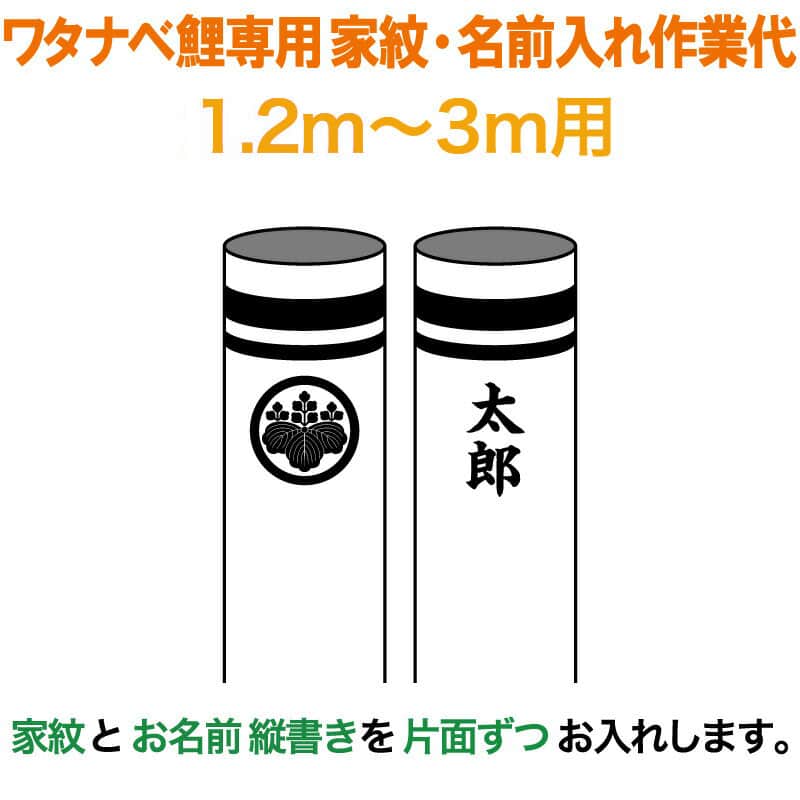 こいのぼり ワタナベ 鯉のぼり 3m～1.2m用 家紋1種 名前縦書き(片面ずつ) 家紋・名前入れ作業代 ワタナベ鯉専用 【2026年度新作】 wtk-kamon-3-kna