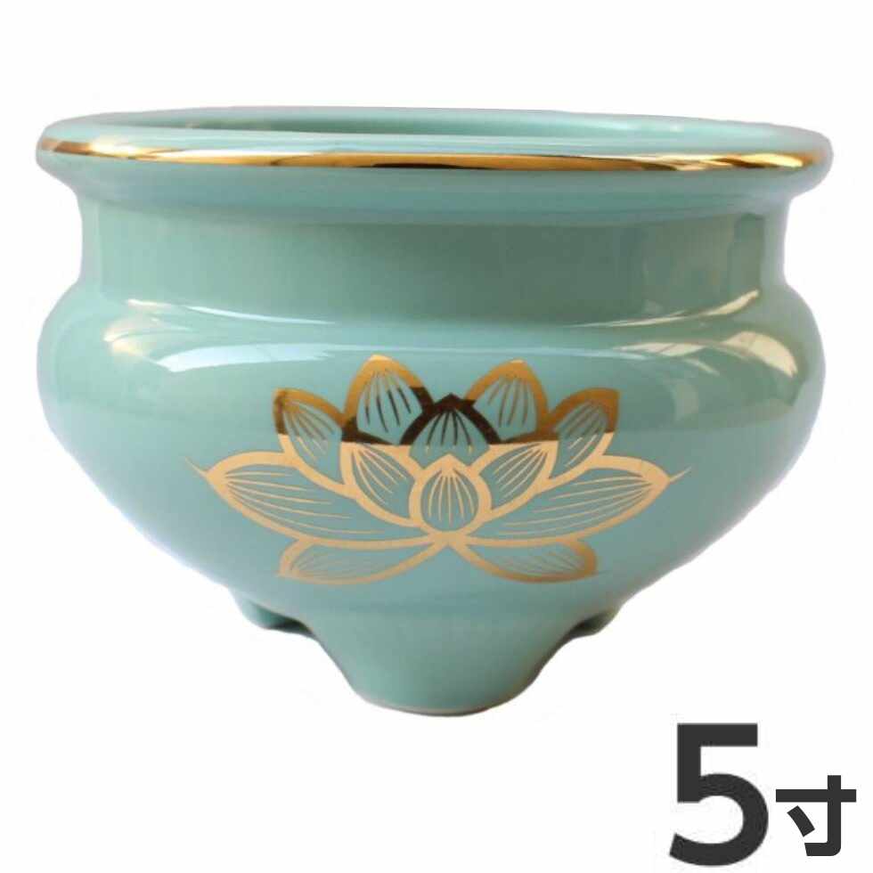 楽天市場】青磁 上金ハス 香炉 陶器 5寸 直径15cm 香炉灰付き : 二宮