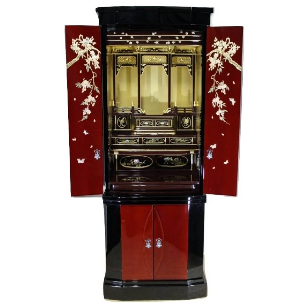 六角桜 45号 桜蒔絵ペンキ塗り仏壇 仏具仕掛ける付き添い人 重ね型仏壇 日本製