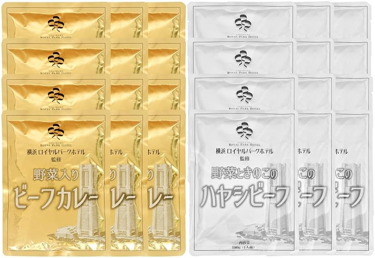送料無料 レトルト・ＦＤ 神奈川「横浜ロイヤルパークホテル」監修 カレー＆ハヤシビーフセット 24食(野菜入りビーフカレー200g&times;12、野菜ときのこのハヤシビーフ180g&times;12) /グルメ ハヤシライス カレーライス レトルト ギフト 贈り物 プレゼント｜にじデパート店