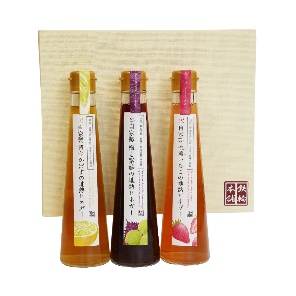 フルーツビネガー [鉄輪本舗] 地熱ビネガー 200ml3種+レギュラーボトルBOX /酢 果物酢 ギフト 贈り物 フルーツビネガー 地熱 かんなわ温泉 別府温泉 大分県 お土産 地獄蒸し 大分土産 炭酸割り